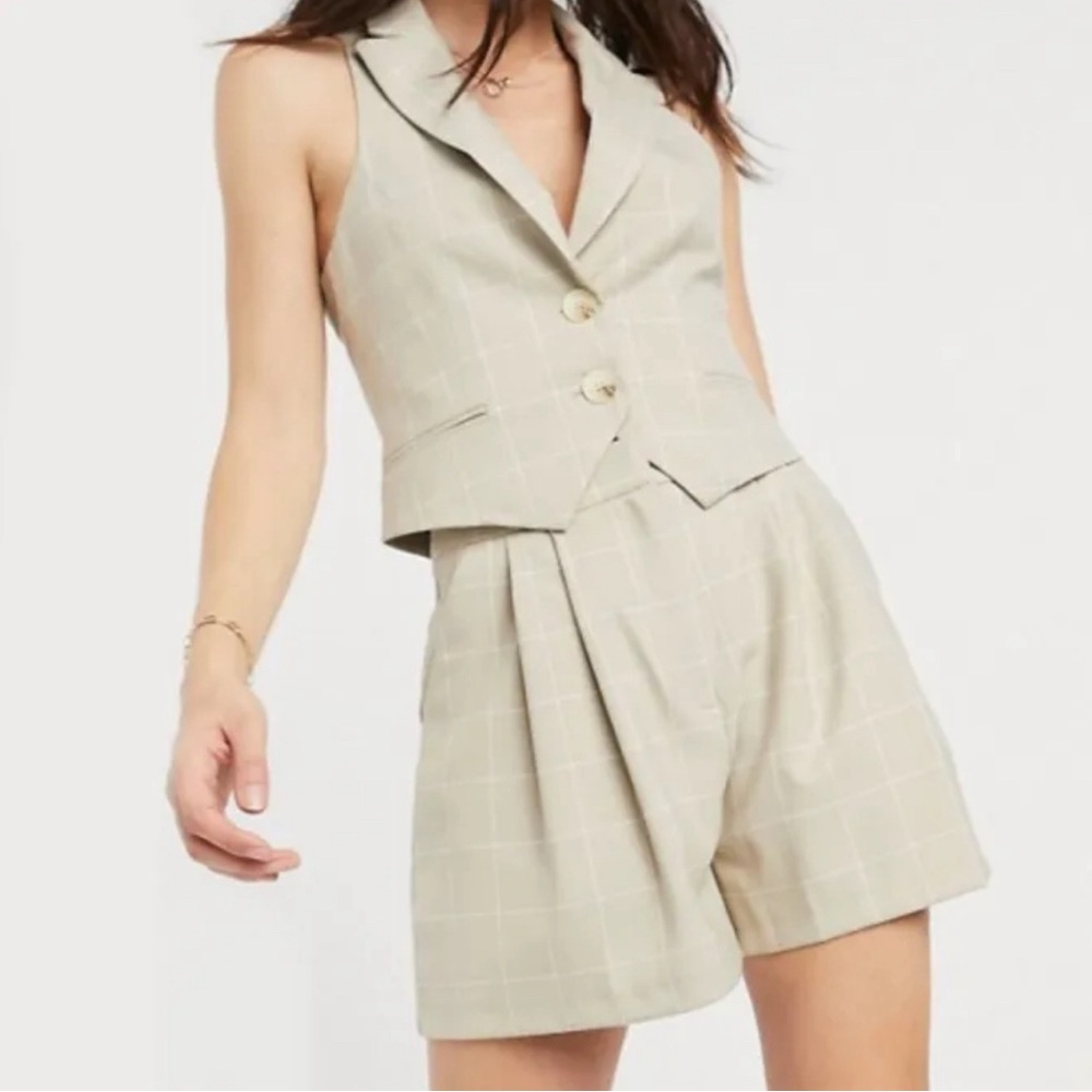 ISO (IN SEARCH OF) - ASOS stone colored windowpane plaid suit vest and/or shorts